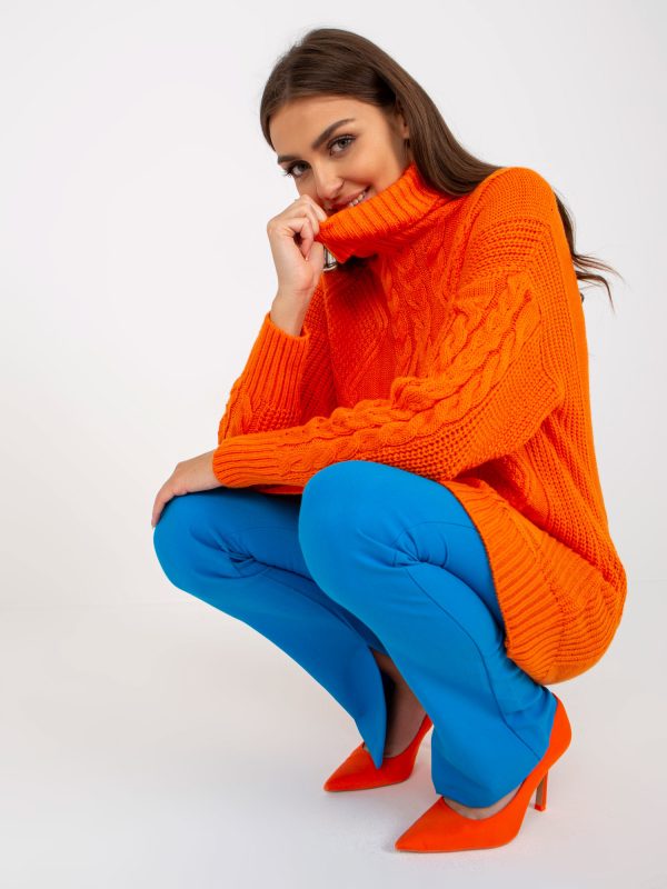 Wholesale Orange Mini Turtleneck Knitted Dress RUE PARIS