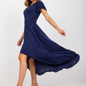 Wholesale Navy Asymmetrical Short Sleeve Evening Dress