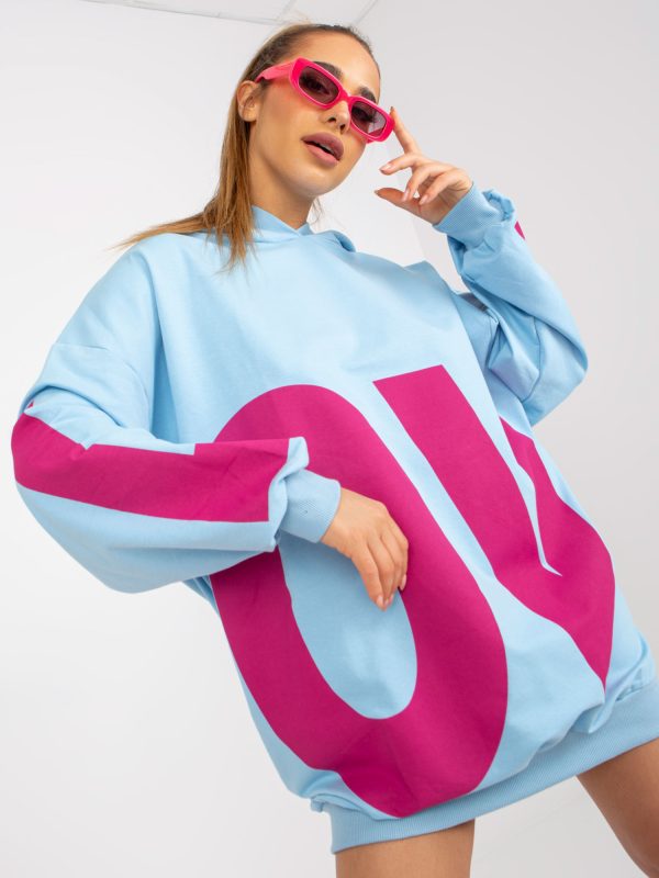 Wholesale Light Blue/Fuchsia Oversize Sweatshirt with Hoodie