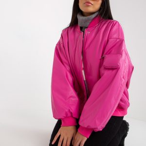 Wholesale Pink bomber jacket in eco-leather with oversize cut