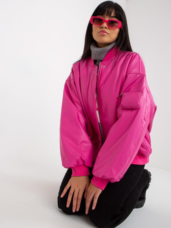 Wholesale Pink bomber jacket in eco-leather with oversize cut