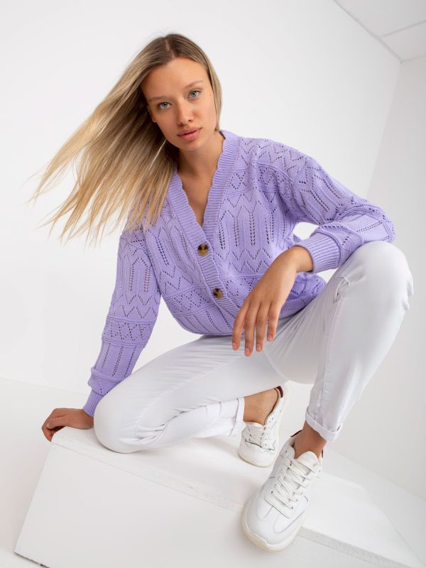 Wholesale Light purple openwork summer sweater with buttons RUE PARIS