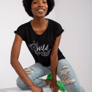 Wholesale Black women's t-shirt with print Cabrera MAYFLIES