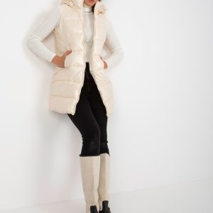 Wholesale Cream lacquered down vest with hood