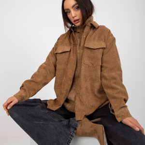 Wholesale Camel corduroy outershirt with pockets