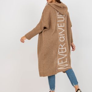 Wholesale Dark beige knitted cardigan with hood OCH BELLA