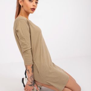 Wholesale Dark beige cotton tunic basic Canaria MAYFLIES