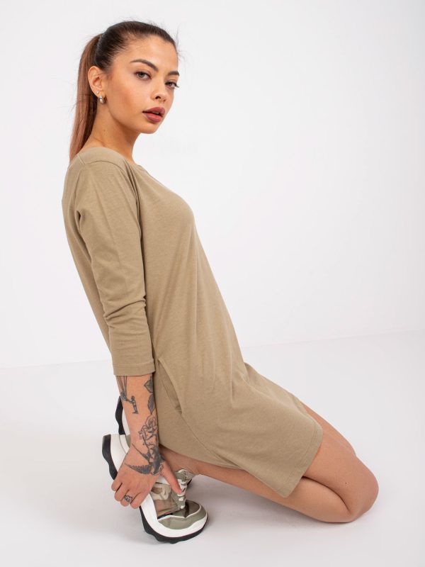 Wholesale Dark beige cotton tunic basic Canaria MAYFLIES