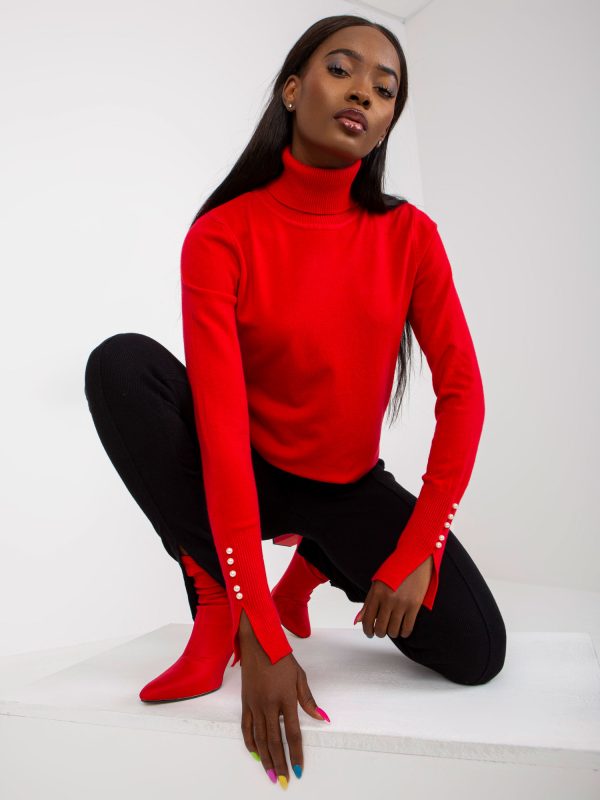 Wholesale Red Women Slim Fit Turtleneck Sweater