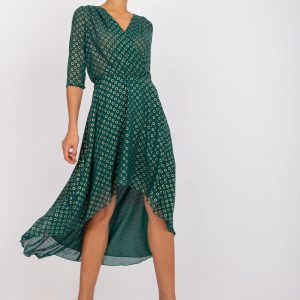 Wholesale Dark green asymmetrical dress with Kamila print