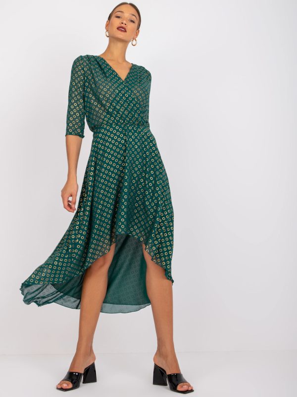 Wholesale Dark green asymmetrical dress with Kamila print