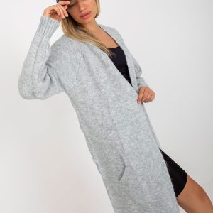 Wholesale Light gray long cardigan with pockets RUE PARIS