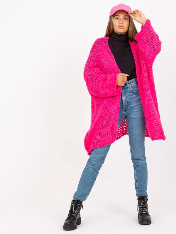 Wholesale Fluo pink knitted oversize cardigan OCH BELLA