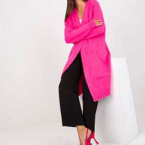 Wholesale Fluo pink long cardigan with pockets RUE PARIS