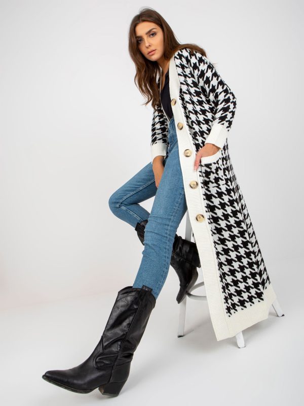 Wholesale White and black long cardigan with houndstooth OCH BELLA