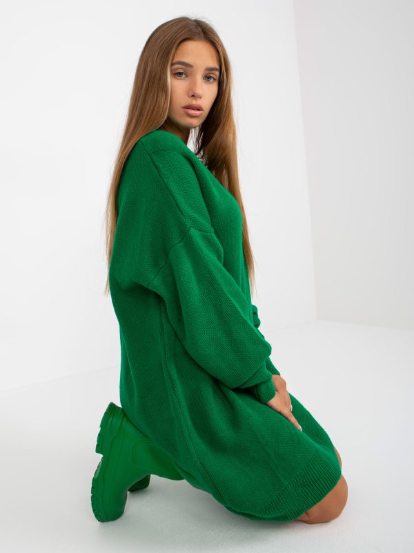 Wholesale Green V-neck knitted dress RUE PARIS