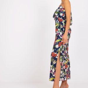 Wholesale Navy blue maxi dress with flowers Paulina