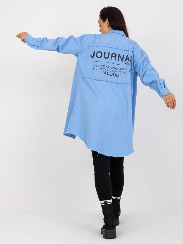 Wholesale Light Blue Cotton Long Shirt with Back Print