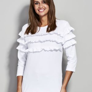 Wholesale Blouse with frills at the neckline white