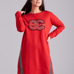 Wholesale Red sweatshirt dress with rhinestones