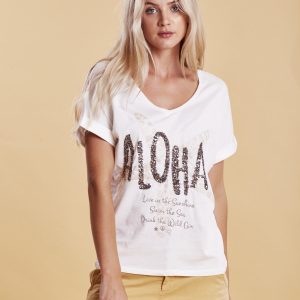 Wholesale T-shirt with sequin lettering white