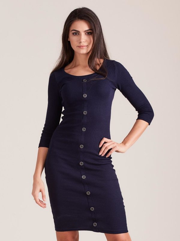 Wholesale Navy Blue Fit Ribbed Dress