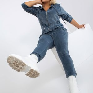 Wholesale Dirty blue velour plus size set with Michell pants