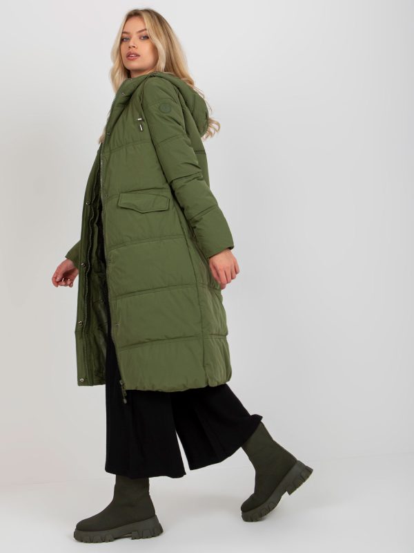 Wholesale Khaki long quilted winter jacket with pockets