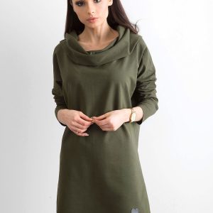 Wholesale Khaki sweatshirt dress with wide collar