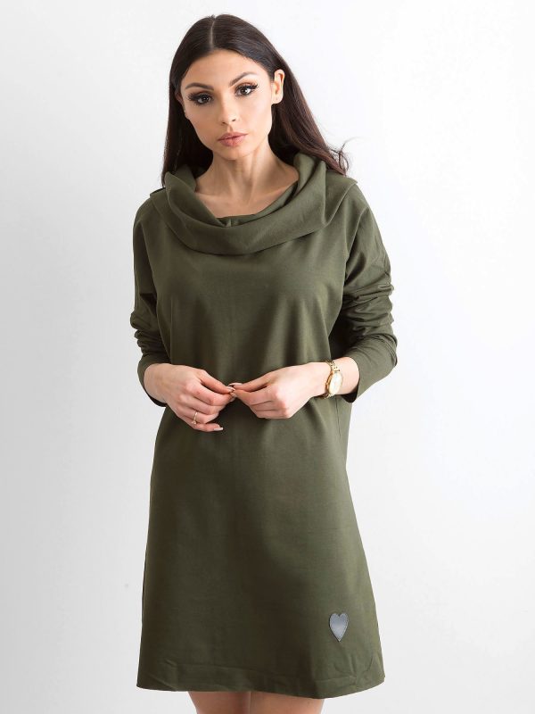 Wholesale Khaki sweatshirt dress with wide collar