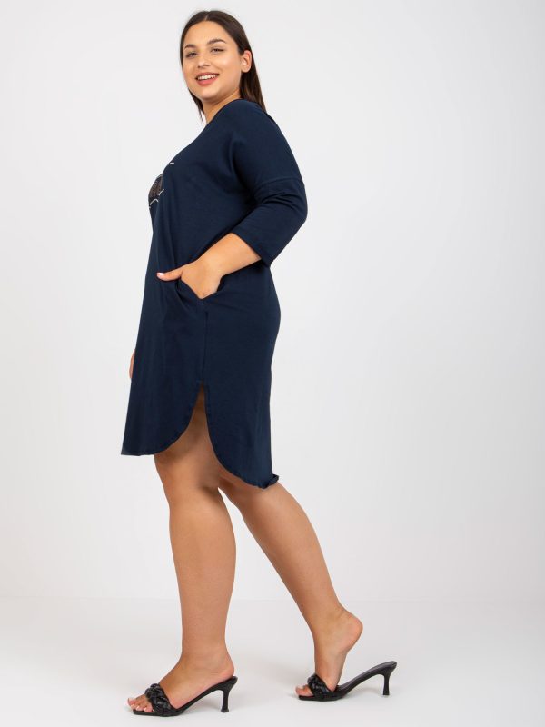 Wholesale Navy blue casual tunic plus size with V neckline