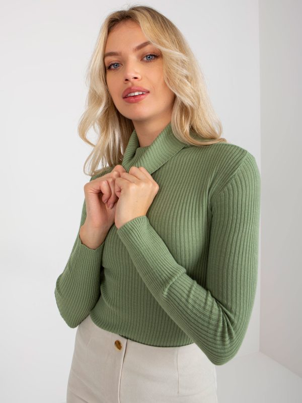 Wholesale Pistachio Plain Striped Turtleneck Sweater