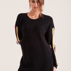 Wholesale Black long sweater with colorful stripes