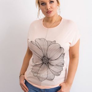 Wholesale Pale pink T-shirt with plus size print