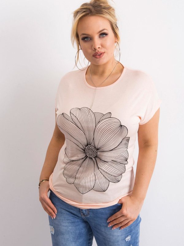 Wholesale Pale pink T-shirt with plus size print