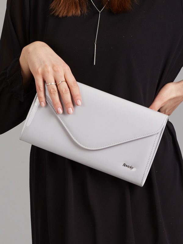 Wholesale Light grey large lacquered clutch bag