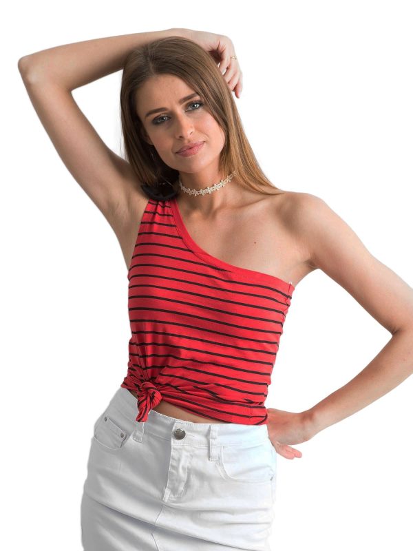 Wholesale FUNK N SOUL Red One Shoulder Striped Top