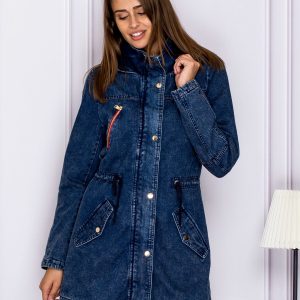 Wholesale Denim parka with colorful zippers blue