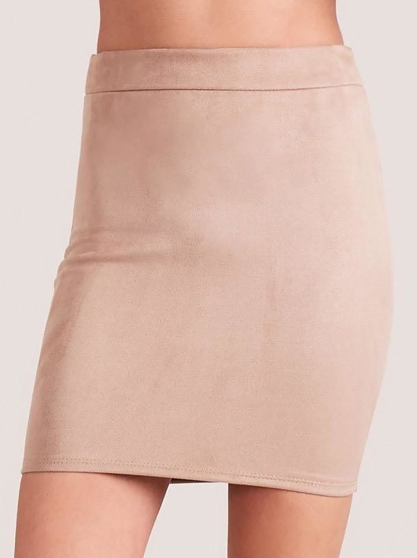 Wholesale Pencil skirt with imitation suede beige