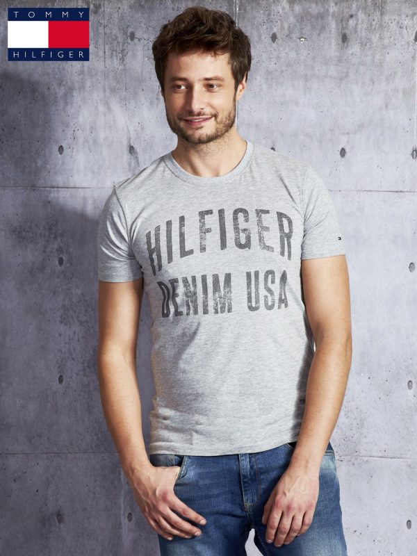 Wholesale TOMMY HILFIGER Gray men's t-shirt with inscription