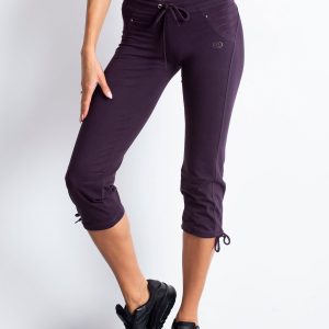 Wholesale Dark purple capri sweatpants with rhinestones