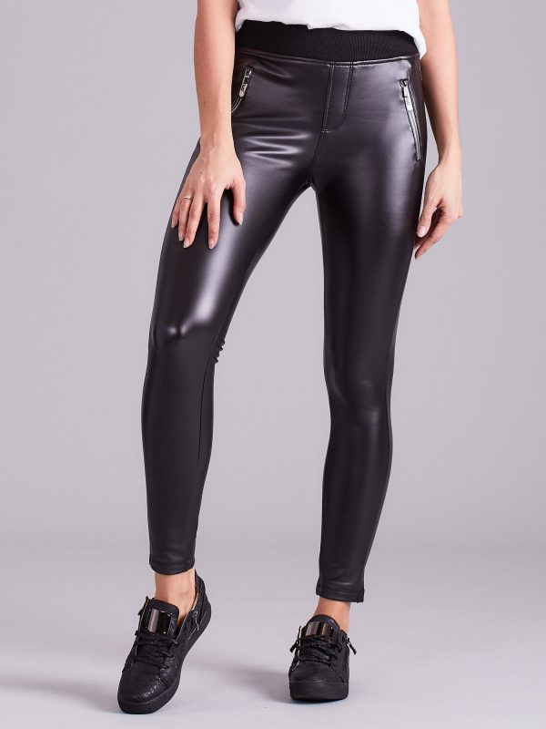 Wholesale Black Fit Eco Leather Pants