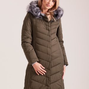 Wholesale Khaki Hooded Long Winter Jacket