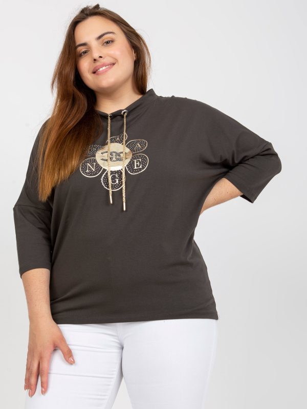 Wholesale Khaki plus size blouse with gold print