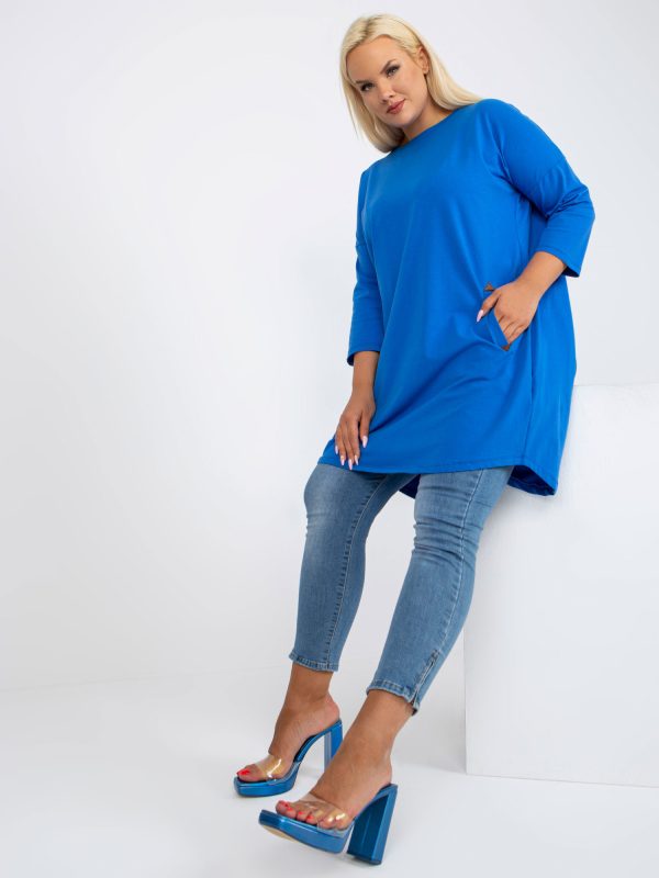 Wholesale Dark blue asymmetrical tunic plus size with pockets