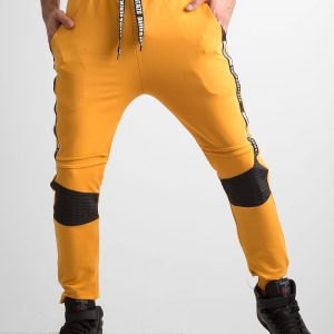 Wholesale Dark yellow men's sweatpants with inscriptions