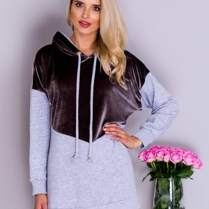 Wholesale Hooded sweatshirt with velour gray-brown