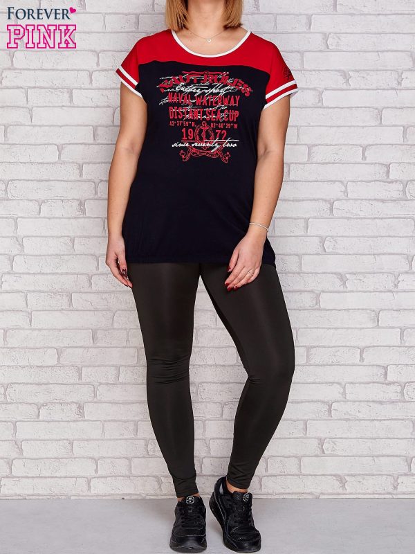 Wholesale T-shirt with print navy blue and red