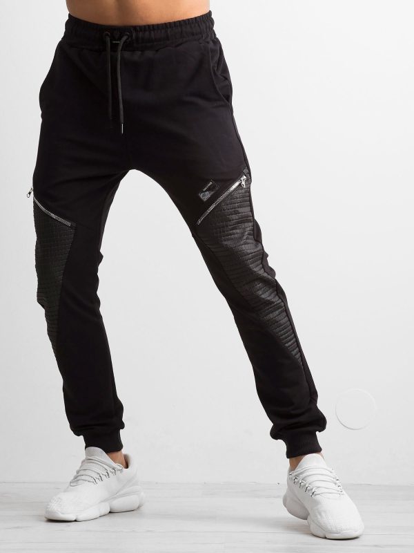 Wholesale Men's black sweatpants with applique