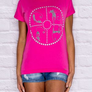 Wholesale Dark pink t-shirt with cat motif